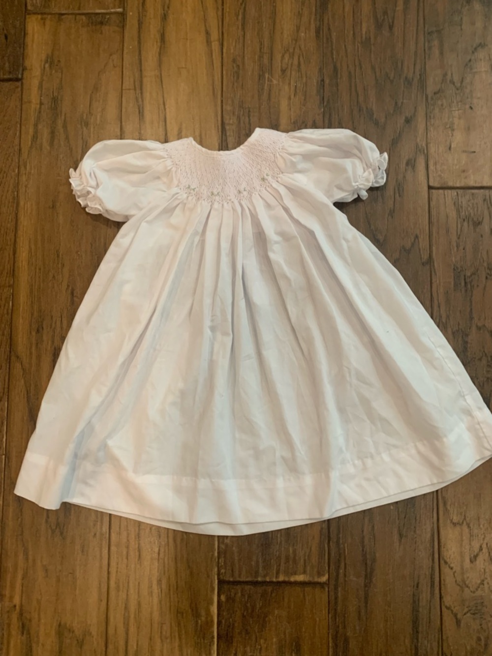 Petit Ami White Smocked Puff-Sleeve Dress